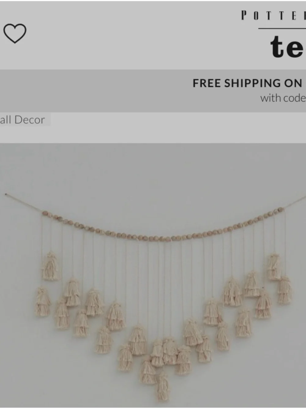 Pottery barn Teen Boho Tassel Garland w/ wood beads